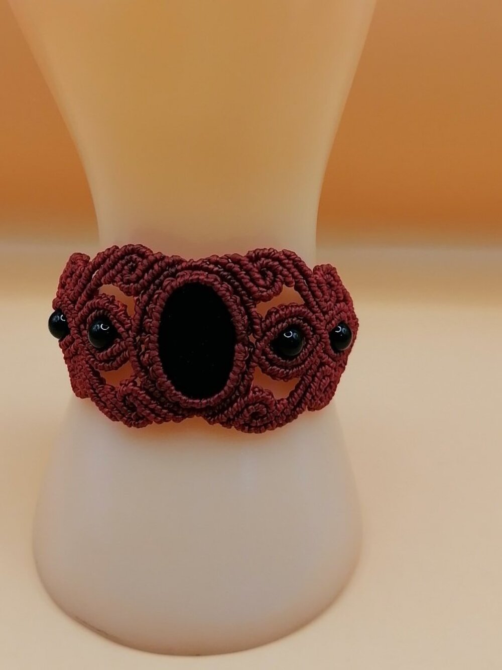 Handmade Macrame Bracelet with Natural Black Onyx